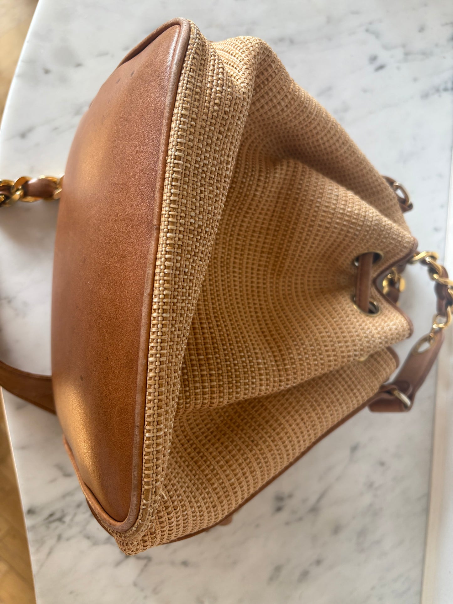 Chanel raffia bucket bag