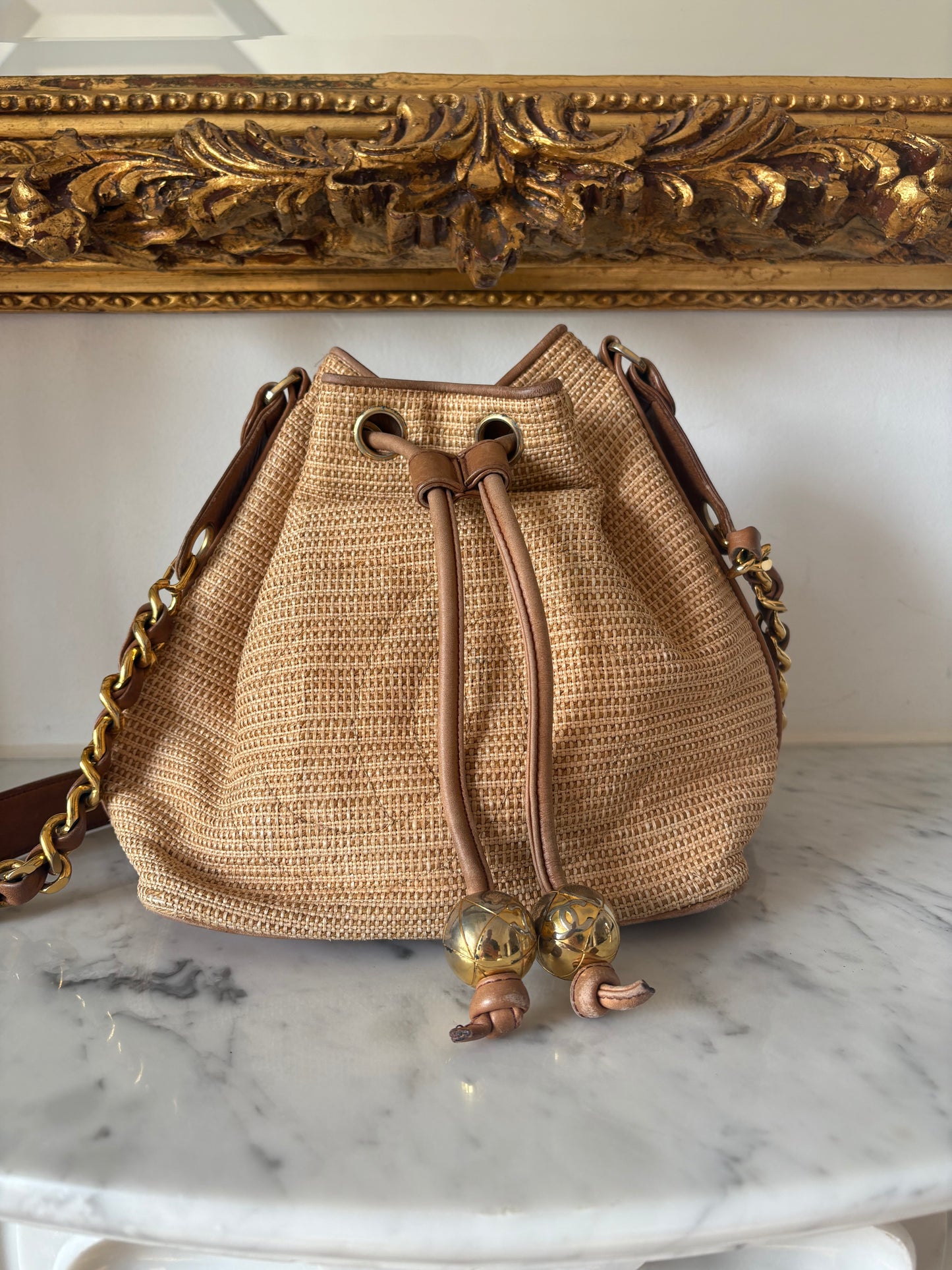 Chanel raffia bucket bag