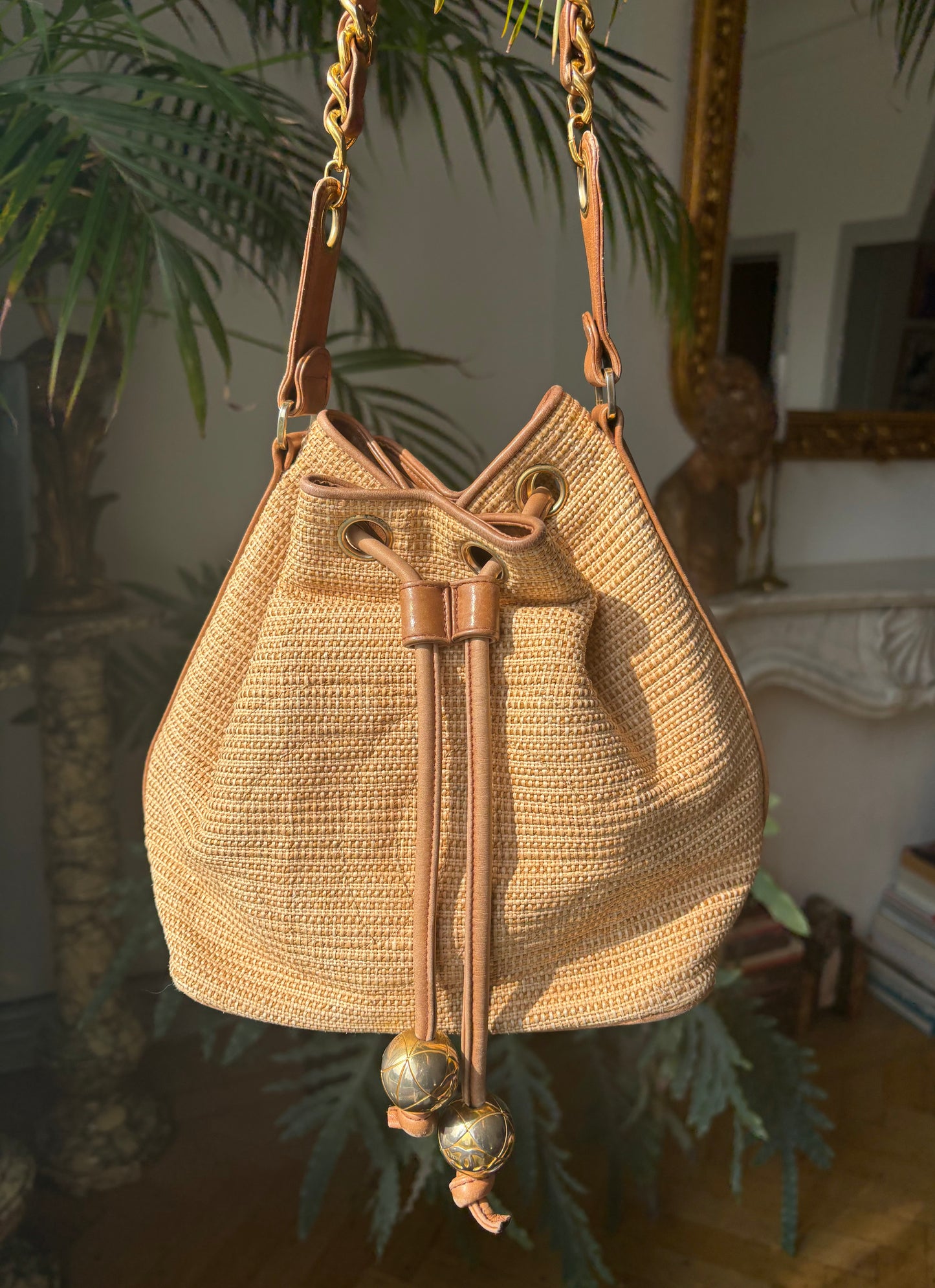 Chanel raffia bucket bag