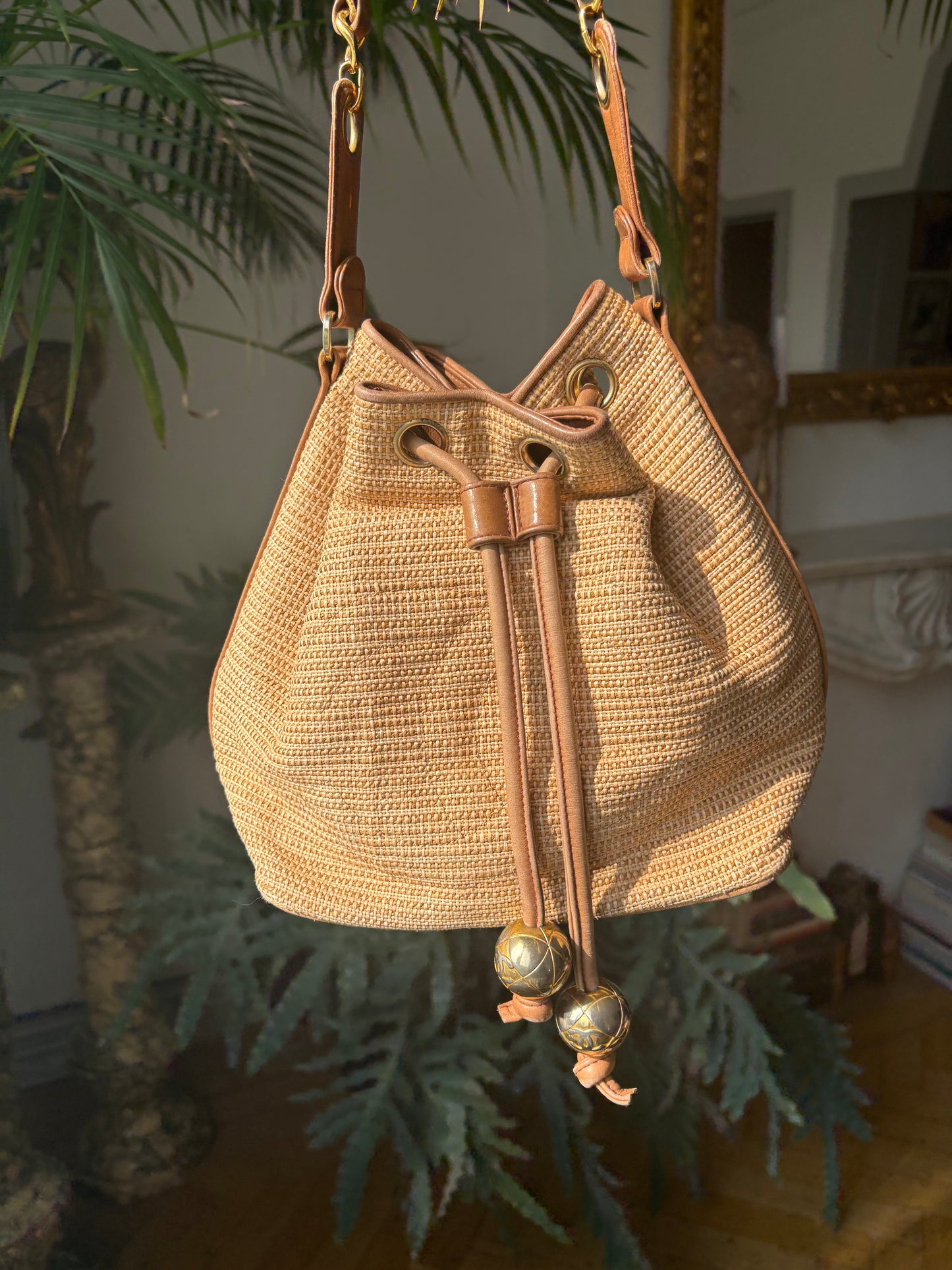 Chanel raffia bucket bag