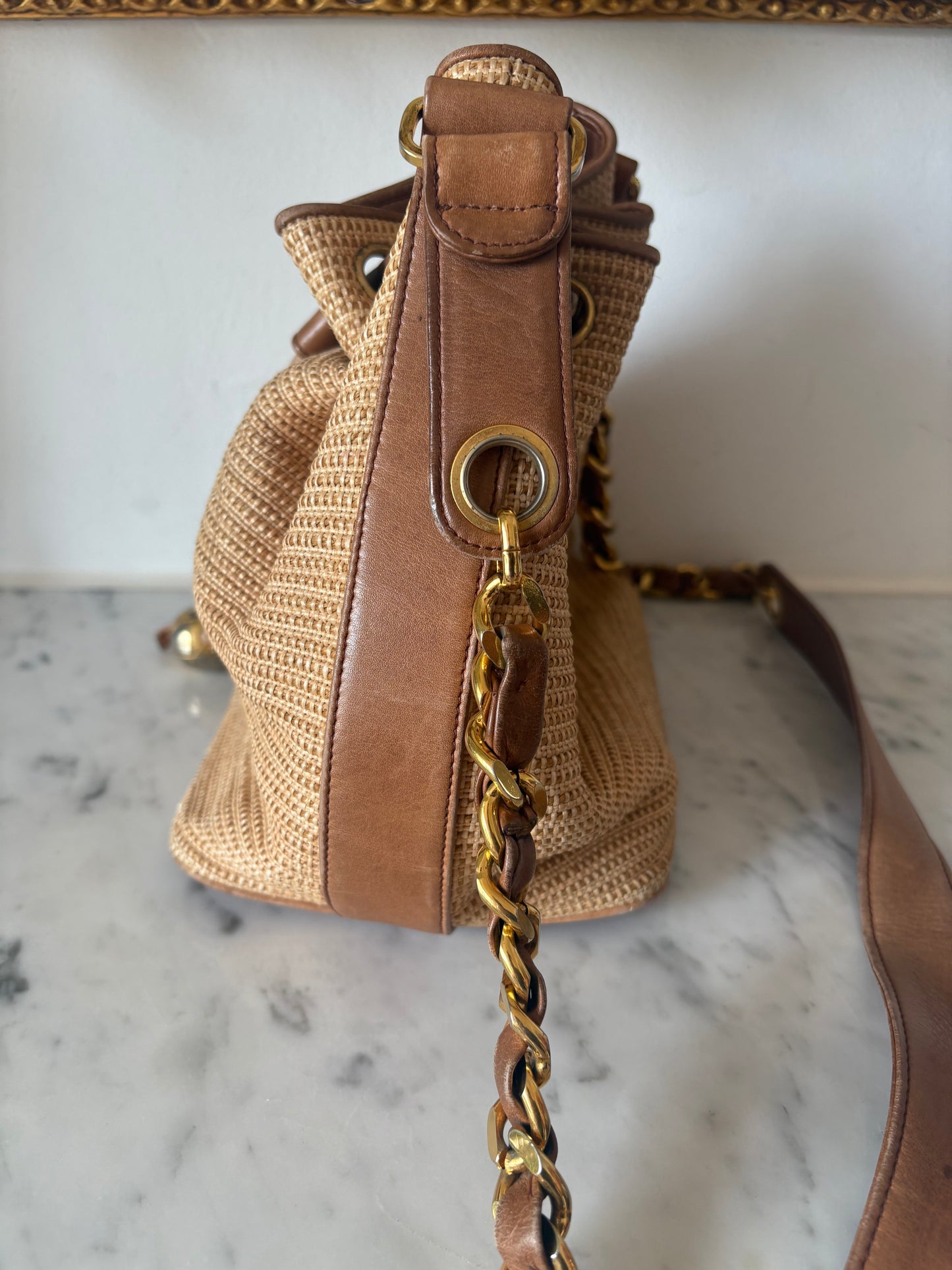 Chanel raffia bucket bag
