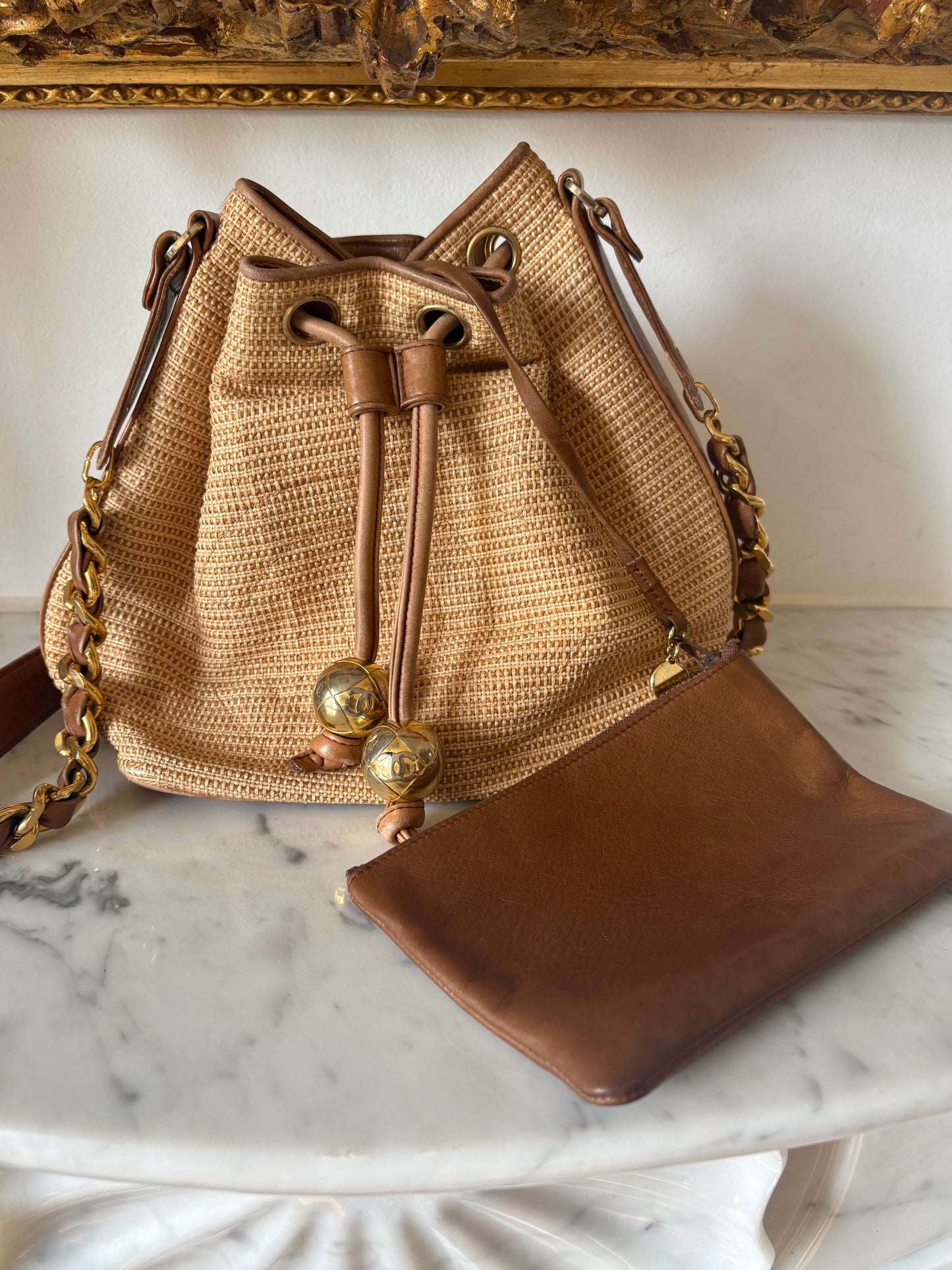 Chanel raffia bucket bag