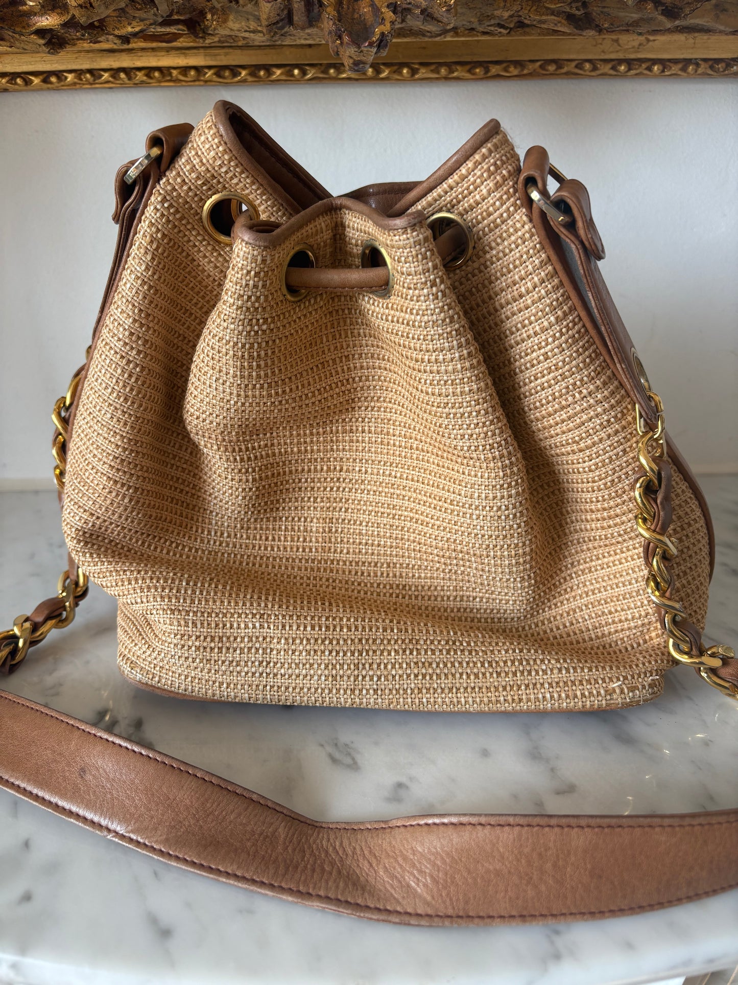 Chanel raffia bucket bag