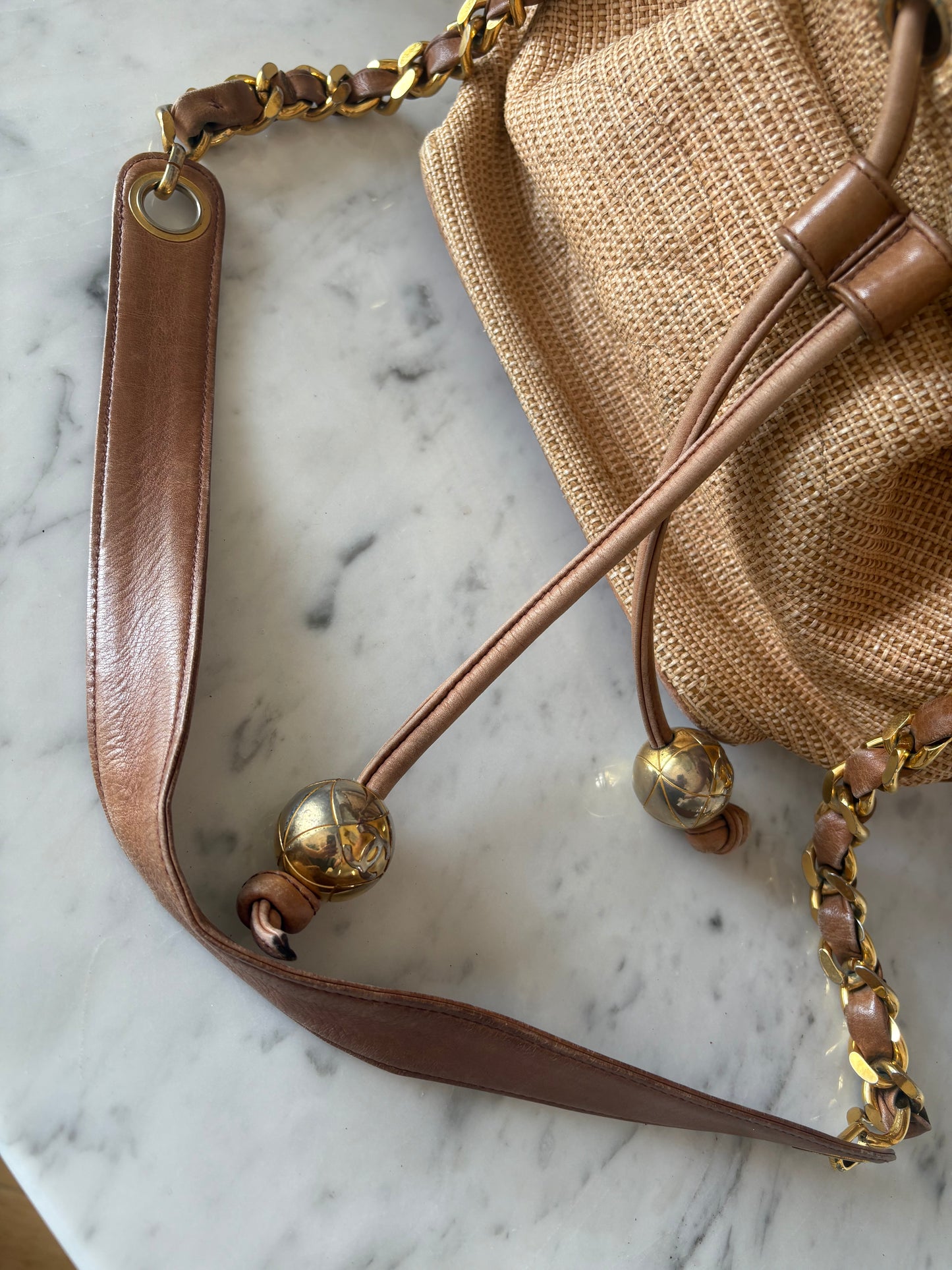 Chanel raffia bucket bag