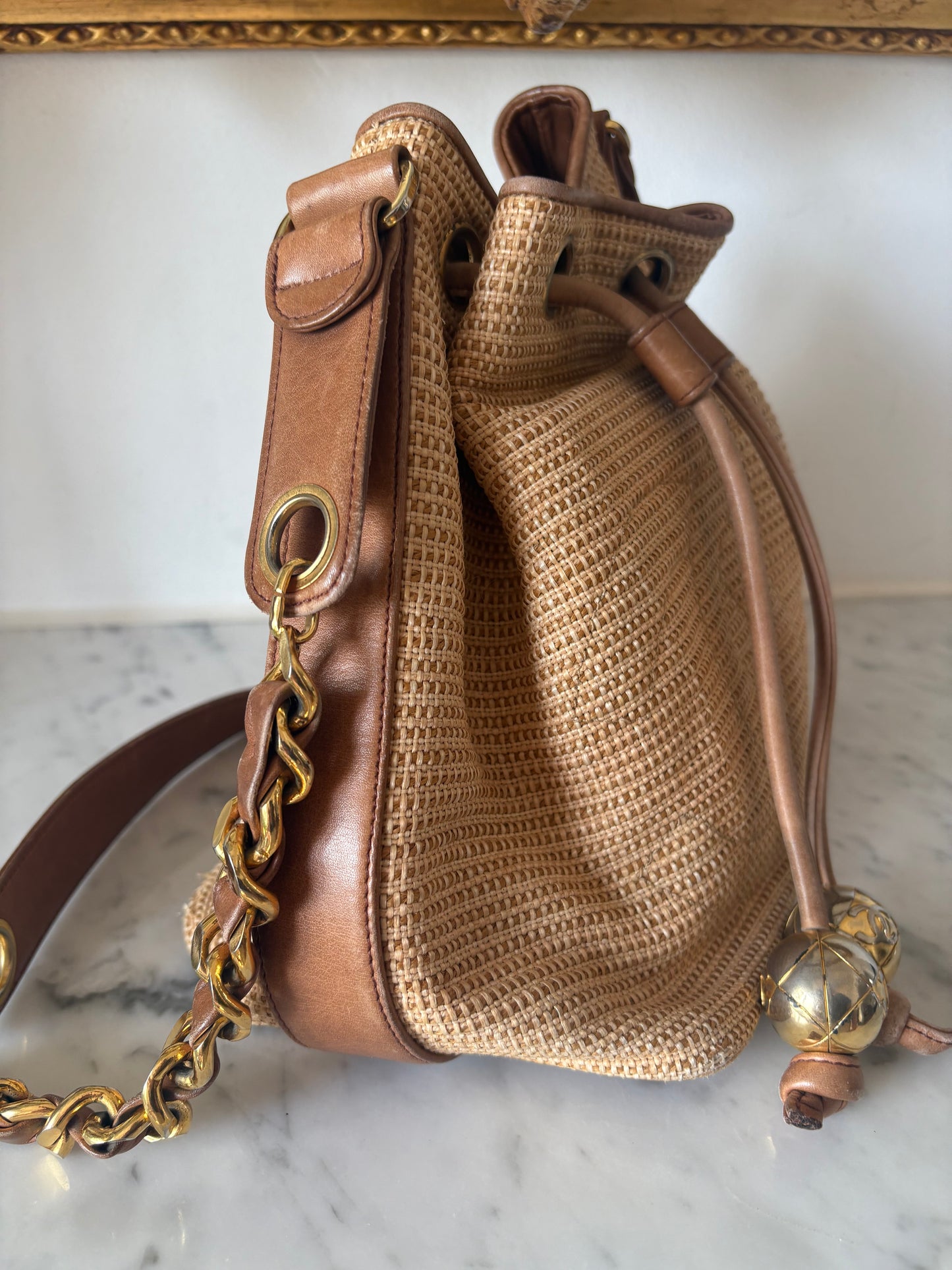 Chanel raffia bucket bag