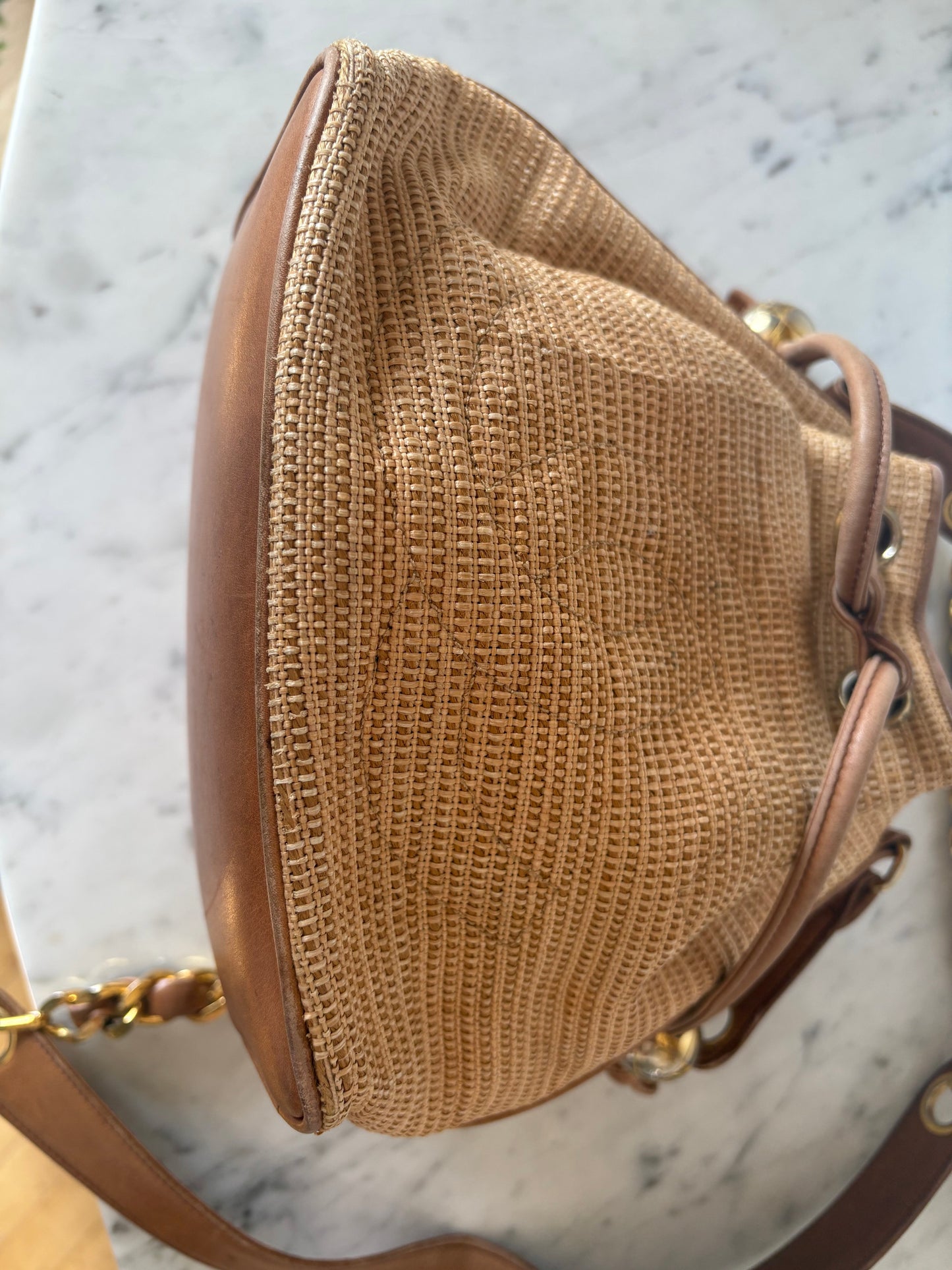 Chanel raffia bucket bag