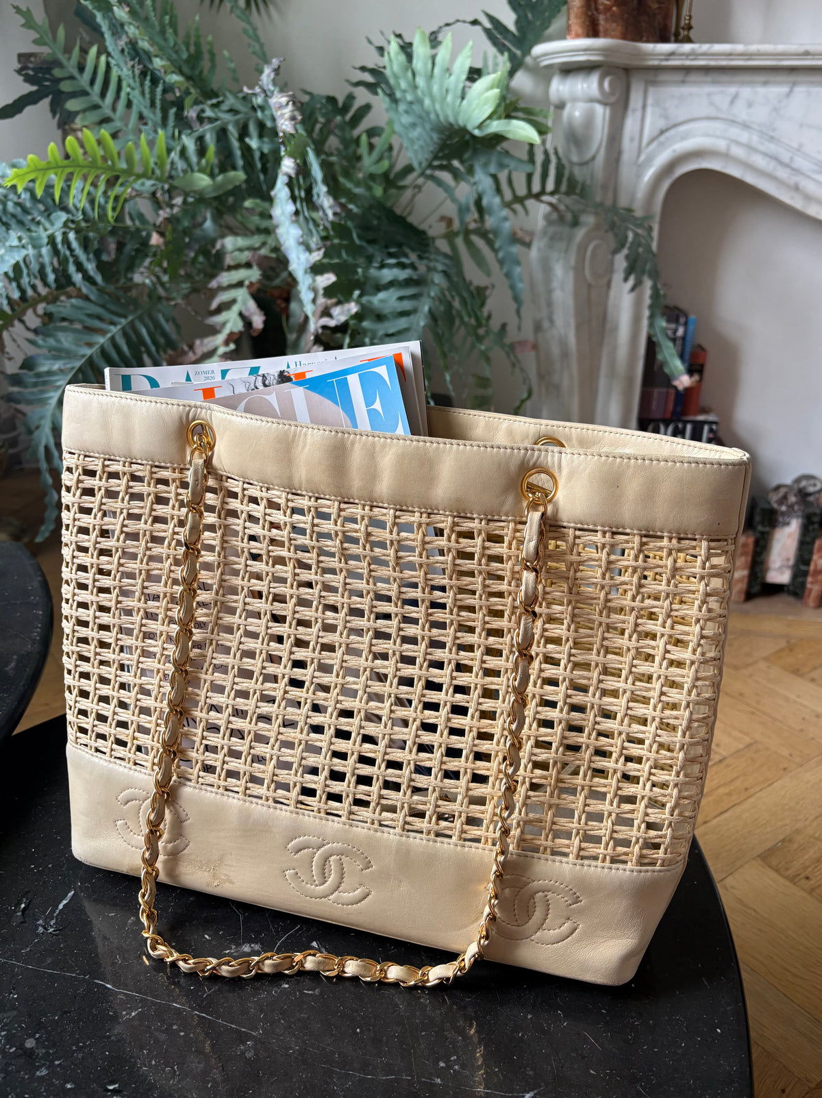 Chanel raffia tote