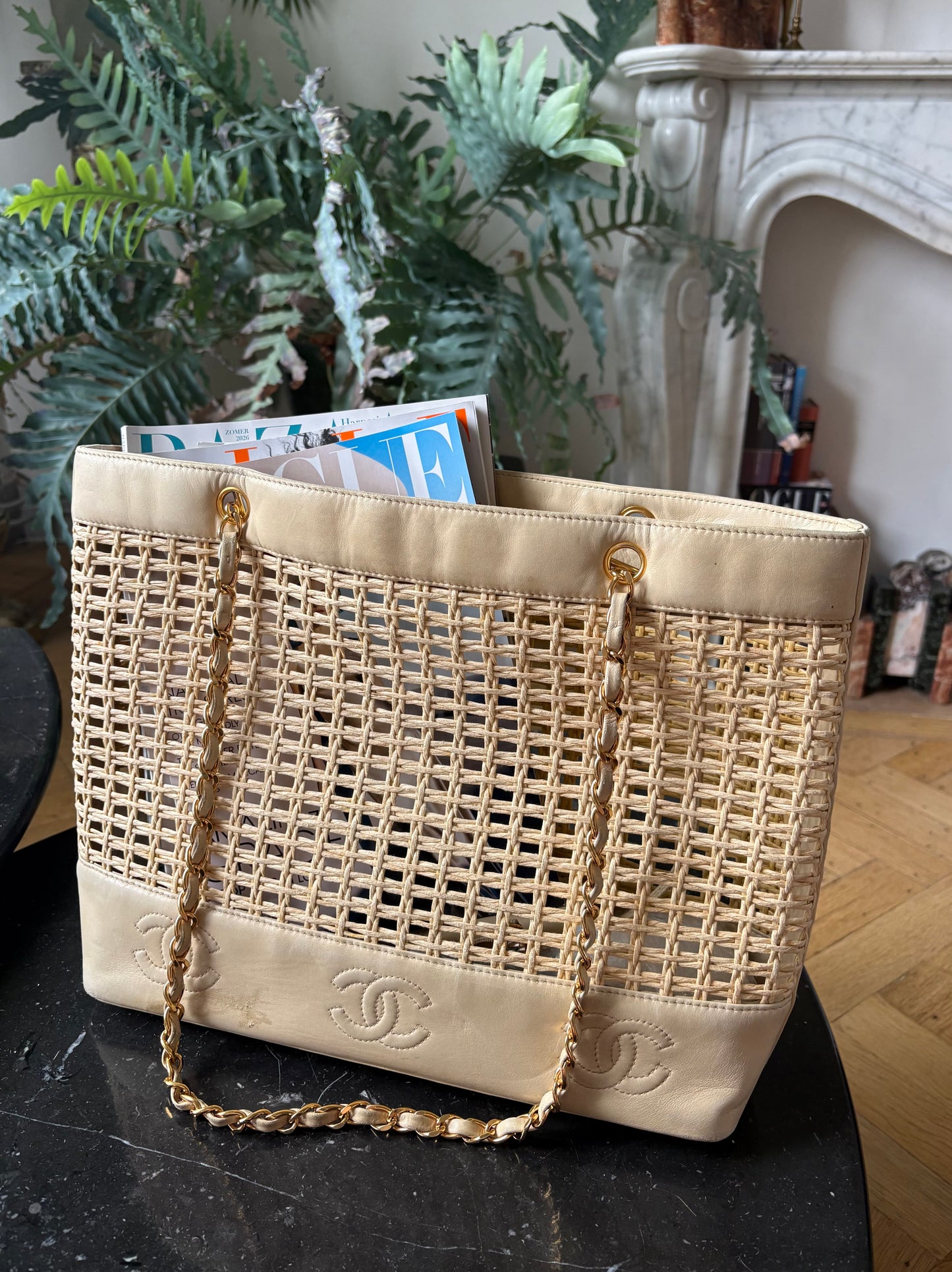 Chanel raffia tote